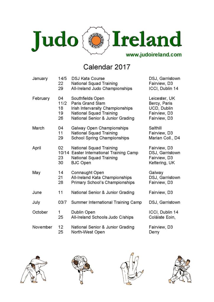 Calendar of Events 2017 Judo Ireland